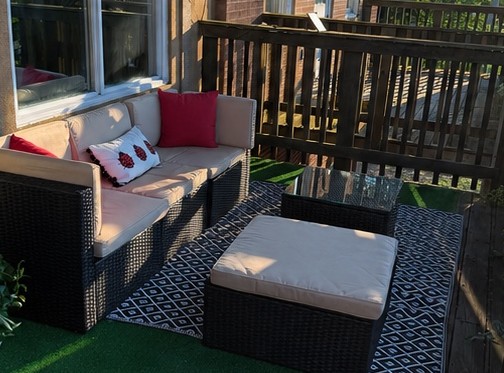 Outdoor balcony seating area